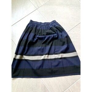 Zara Collection Black & Blue Striped Midi A Line Skirt Size S